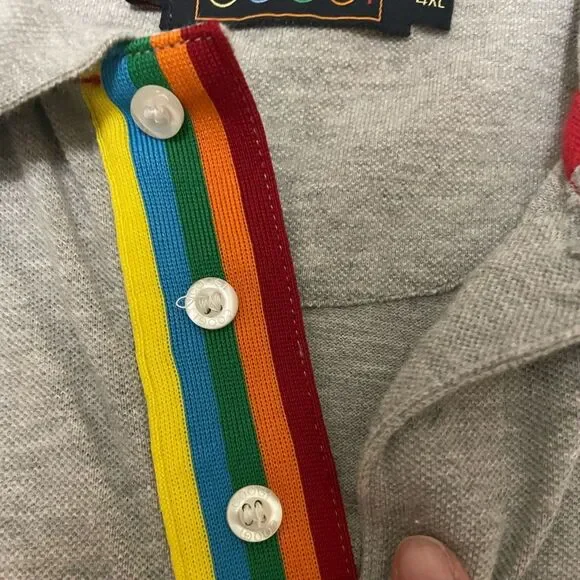 COOGI Embroidered Hands Green polo Rainbow Colors Size 3XL Cotton Vintage Y2K - Picture 4 of 7